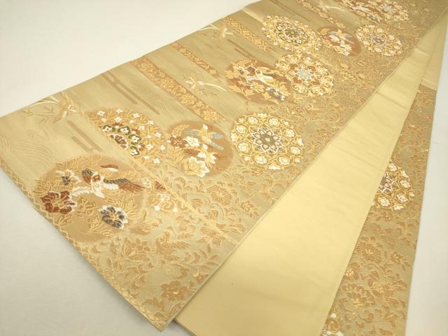 平和屋着物▼六通柄袋帯　正倉院鳳凰花文　金糸　正絹　逸品　DABJ1208az
