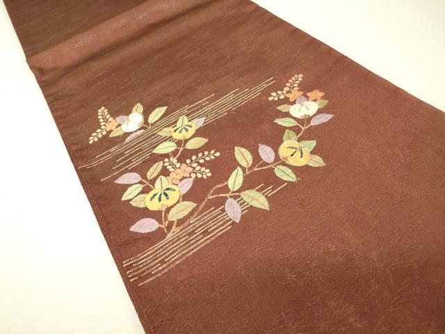 平和屋着物▼太鼓柄袋帯　駒刺繍　総刺繍　橘　金糸　正絹　逸品　DABJ1201az