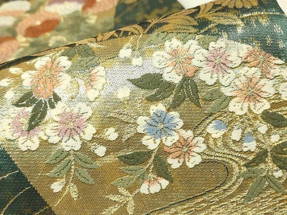 平和屋着物▼六通柄袋帯　地紙花文　金糸　正絹　逸品　DABJ1199az