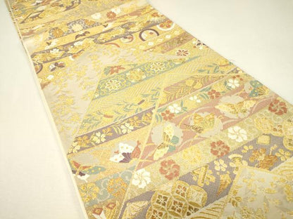 平和屋着物▼六通柄袋帯　宝尽くし花蝶文　金糸　正絹　逸品　DABJ1243az