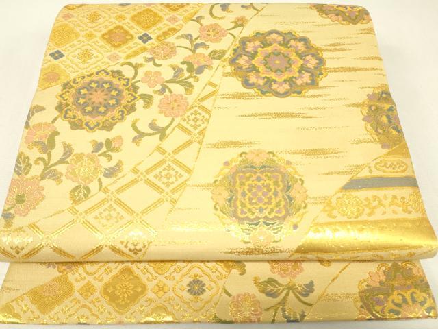 平和屋着物▼六通柄袋帯　正倉院花文　金糸　正絹　逸品　DABJ1254az