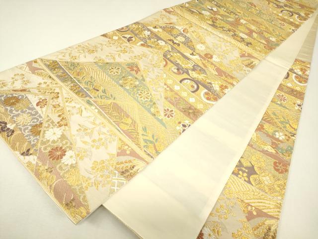 平和屋着物▼六通柄袋帯　宝尽くし花蝶文　金糸　正絹　逸品　DABJ1243az