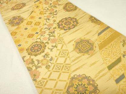 平和屋着物▼六通柄袋帯　正倉院花文　金糸　正絹　逸品　DABJ1254az