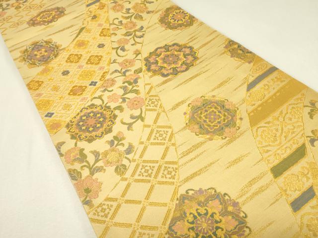平和屋着物▼六通柄袋帯　正倉院花文　金糸　正絹　逸品　DABJ1254az