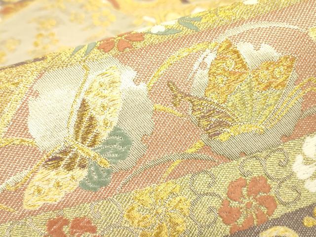 平和屋着物▼六通柄袋帯　宝尽くし花蝶文　金糸　正絹　逸品　DABJ1243az