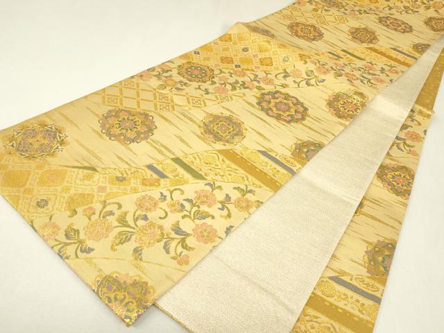 平和屋着物▼六通柄袋帯　正倉院花文　金糸　正絹　逸品　DABJ1254az