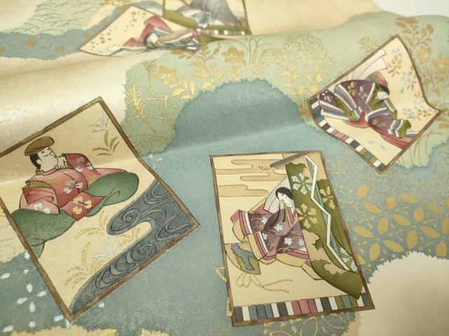 平和屋着物●友禅師・京の名工・伝統工芸士・樽本伊勢蔵　つけ帯　手描き　百人一首　カルタ　金銀彩　引箔　正絹　逸品　DABI6354ps