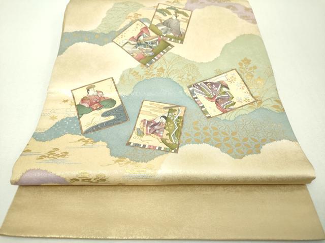 平和屋着物●友禅師・京の名工・伝統工芸士・樽本伊勢蔵　つけ帯　手描き　百人一首　カルタ　金銀彩　引箔　正絹　逸品　DABI6354ps