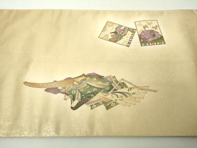 平和屋着物●友禅師・京の名工・伝統工芸士・樽本伊勢蔵　つけ帯　手描き　百人一首　カルタ　金銀彩　引箔　正絹　逸品　DABI6354ps