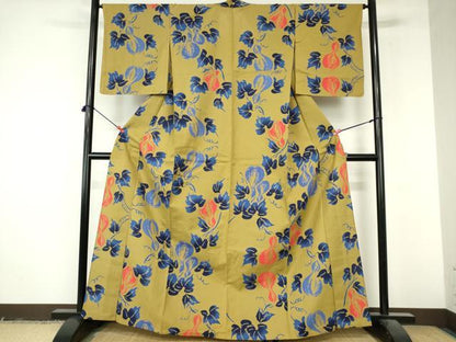 平和屋着物∴夏物　浴衣　注染　手縫い　瓢箪蔦の葉文　日本製　逸品　未使用　DABI8935cd