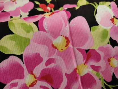 平和屋着物∴夏物　浴衣　さくらんぼ　花間道　黒地　銀彩　逸品　DABI8936cd