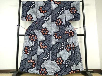 平和屋着物∴夏物　浴衣　有松鳴海絞り　荒波花文　綿　逸品　DABI8924cd