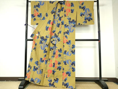 平和屋着物∴夏物　浴衣　注染　手縫い　瓢箪蔦の葉文　日本製　逸品　未使用　DABI8935cd