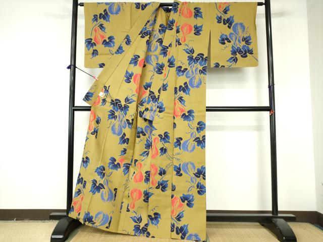 平和屋着物∴夏物　浴衣　注染　手縫い　瓢箪蔦の葉文　日本製　逸品　未使用　DABI8935cd
