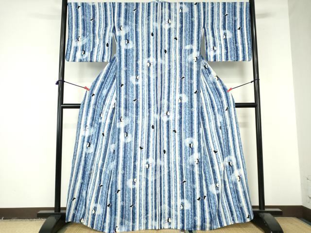 平和屋着物∴夏物　浴衣　注染　ペンギン　間道　綿　逸品　DABI8939cd