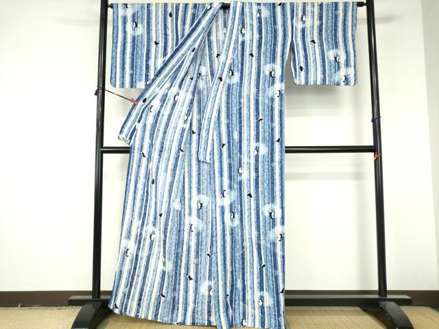 平和屋着物∴夏物　浴衣　注染　ペンギン　間道　綿　逸品　DABI8939cd