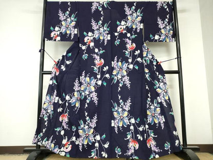 平和屋着物∴夏物　浴衣　注染　枝花文　綿　逸品　DABI8932cd