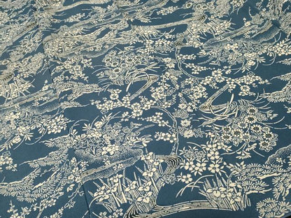 平和屋着物■上質な小紋　藍　型染め　流水草花文　鬼しぼ縮緬　正絹　逸品　CABK4044ev