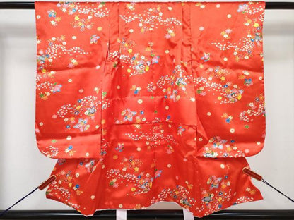 平和屋着物[]七五三　女の子　３歳　祝着　三つ身　長襦袢(単衣・半衿刺繍)・被布セット　舞花文　逸品　DABG3312ma