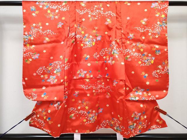 平和屋着物[]七五三　女の子　３歳　祝着　三つ身　長襦袢(単衣・半衿刺繍)・被布セット　舞花文　逸品　DABG3312ma