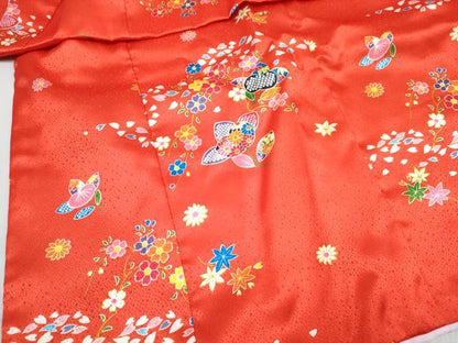 平和屋着物[]七五三　女の子　３歳　祝着　三つ身　長襦袢(単衣・半衿刺繍)・被布セット　舞花文　逸品　DABG3312ma