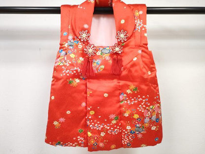 平和屋着物[]七五三　女の子　３歳　祝着　三つ身　長襦袢(単衣・半衿刺繍)・被布セット　舞花文　逸品　DABG3312ma