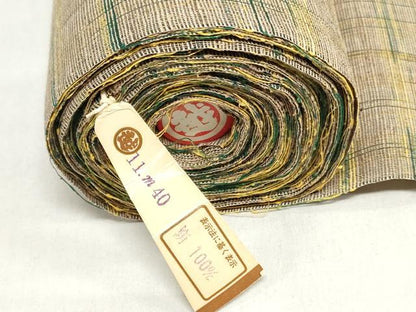 平和屋着物▼紬　反物　着尺　格子　三越扱い　証紙付き　逸品　未使用　DABJ0749zy