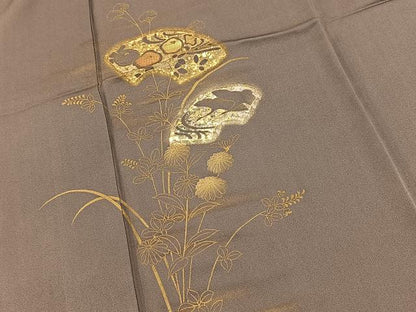 平和屋着物●訪問着　竹屋町刺繍　飛鶴地紙花文　金銀彩　正絹　逸品　BAAX9909yc