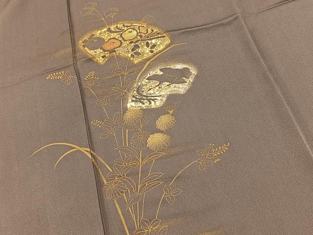 平和屋着物●訪問着　竹屋町刺繍　飛鶴地紙花文　金銀彩　正絹　逸品　BAAX9909yc
