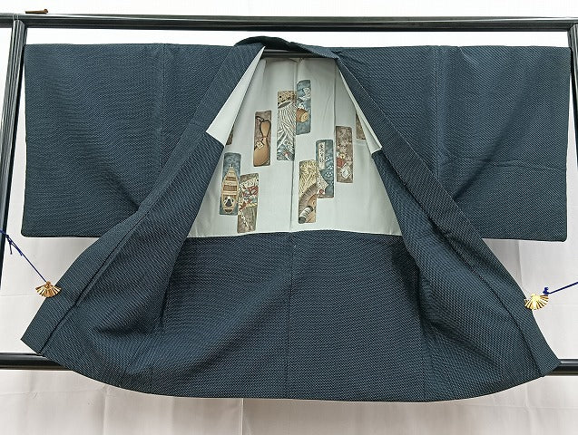 平和屋着物●男性　本塩沢　アンサンブル　蚊絣　正絹　逸品　BAAX9941yc