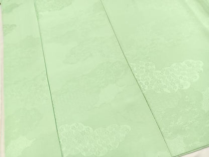 平和屋着物■上質な色無地　雲取り花地紋　薄萌葱色　正絹　逸品　BAAX9958yc