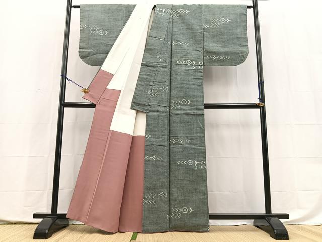平和屋着物■上質な紬　幾何学文様　正絹　逸品　未使用　BAAX9950yc