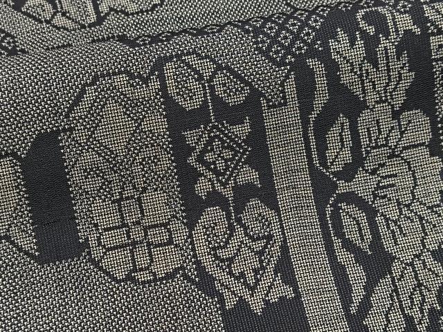 平和屋着物■本場大島紬　9マルキ　雲取り更紗花文　正絹　逸品　BAAX9963yc