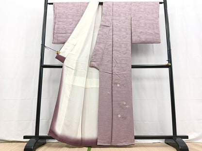 平和屋着物■豪華色留袖　総刺繍　竜田川文　梅鼠色　銀糸　正絹　逸品　BAAX9949yc