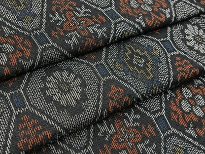 平和屋着物■上質な紬　蜀江花文　黒地　正絹　逸品　BAAX9962yc