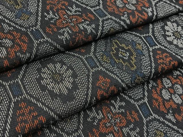平和屋着物■上質な紬　蜀江花文　黒地　正絹　逸品　BAAX9962yc