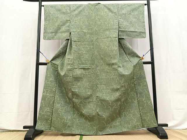 平和屋着物■上質な紬　幾何学文様　正絹　逸品　BAAX9953yc