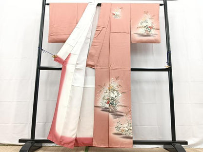 平和屋着物■訪問着　秋草文　退紅色　暈し染め　金彩　正絹　逸品　BAAX9960yc
