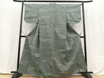 平和屋着物■上質な紬　幾何学文様　正絹　逸品　未使用　BAAX9950yc