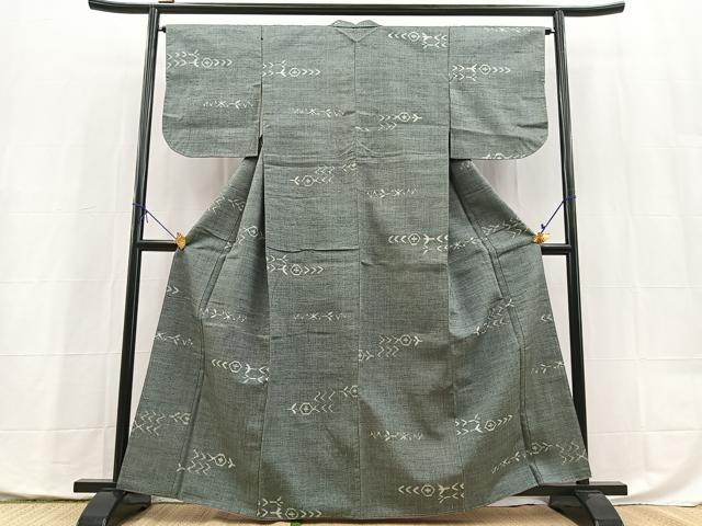 平和屋着物■上質な紬　幾何学文様　正絹　逸品　未使用　BAAX9950yc