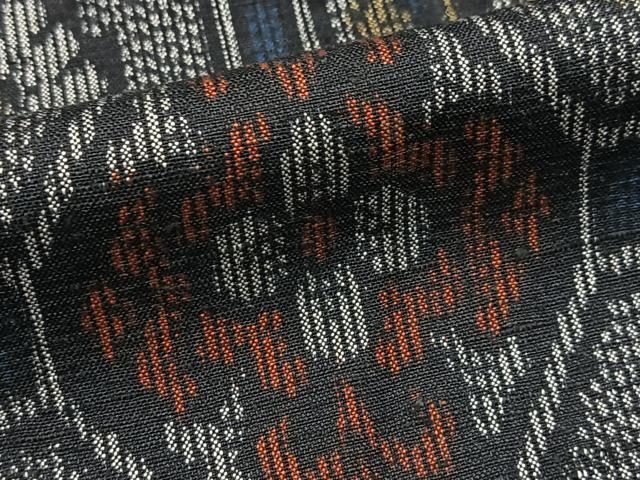 平和屋着物■上質な紬　蜀江花文　黒地　正絹　逸品　BAAX9962yc