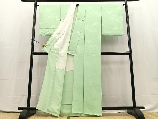 平和屋着物■上質な色無地　雲取り花地紋　薄萌葱色　正絹　逸品　BAAX9958yc