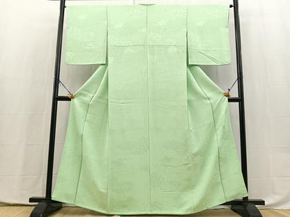 平和屋着物■上質な色無地　雲取り花地紋　薄萌葱色　正絹　逸品　BAAX9958yc