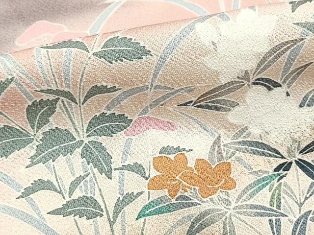 平和屋着物■訪問着　秋草文　退紅色　暈し染め　金彩　正絹　逸品　BAAX9960yc