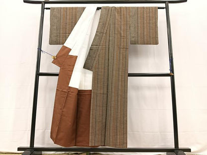 平和屋着物■上質な紬　縞　正絹　逸品　BAAX9976yc