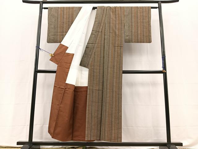 平和屋着物■上質な紬　縞　正絹　逸品　BAAX9976yc