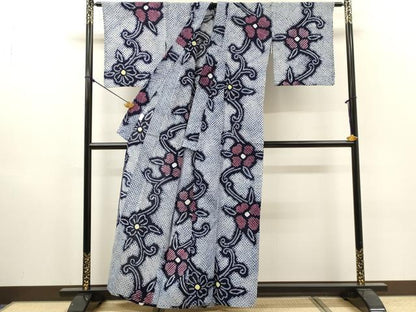 平和屋着物∴夏物　浴衣　有松鳴海絞り　花唐草文　綿　逸品　DABI8966cd