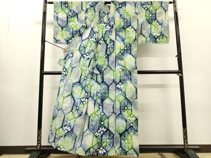 平和屋着物∴夏物　浴衣　有松鳴海絞り　亀甲文　綿　逸品　DABI8986cd