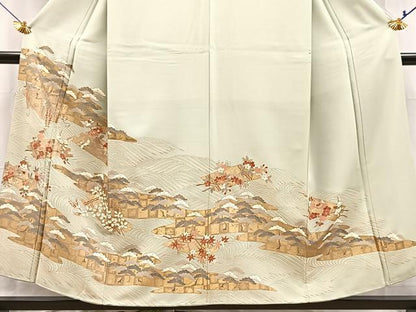 平和屋着物■豪華色留袖　駒刺繍　立波花筏文　金彩　正絹　逸品　BAAX9991yc