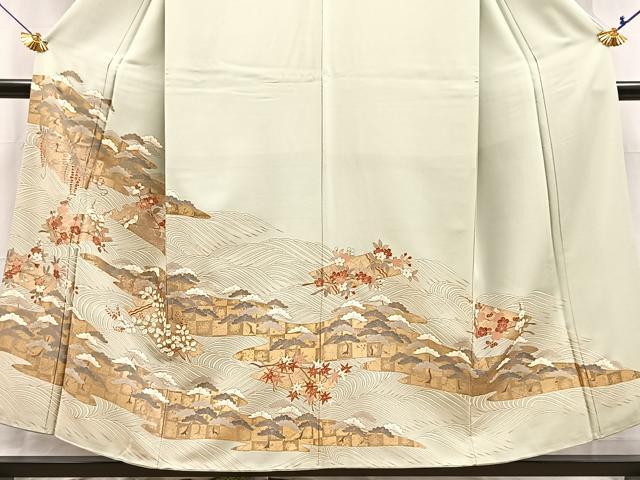 平和屋着物■豪華色留袖　駒刺繍　立波花筏文　金彩　正絹　逸品　BAAX9991yc